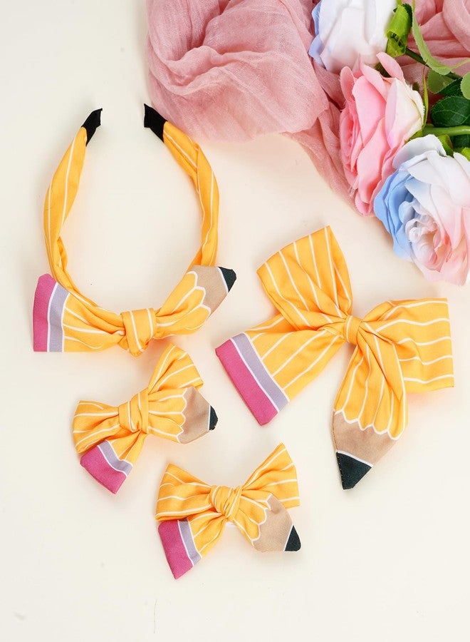 phnydreg 4Pcs Pencil Hair Bow Clips Headband Accessories Set Back to School Stuff for Girl Kindergarten First Day of School Outfits - Image 4